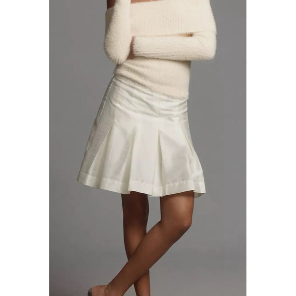 Anthropologie White Pleated Sz 10 Mini Skirt Flared Hem For Women - Picture 5 of 8